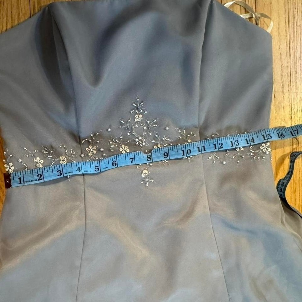 Vintage Strapless Beaded Waist Formal Gown Gray A-Line Evening Dress Prom - Picture 7 of 8